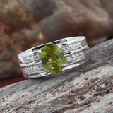 Platinum over Bond Brass 1.75 ct Chinese Peridot & White CZ Men's Ring (Size 13)