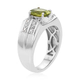 Platinum over Bond Brass 1.75 ct Chinese Peridot & White CZ Men's Ring (Size 13)