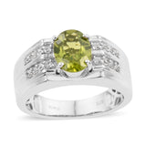 Platinum over Bond Brass 1.75 ct Chinese Peridot & White CZ Men's Ring (Size 13)