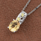 Platinum/Bond Brass CITRINE & Yellow CZ Pendant W/ Magnetic Clasp Chain 20"