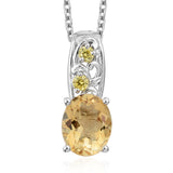 Platinum/Bond Brass CITRINE & Yellow CZ Pendant W/ Magnetic Clasp Chain 20"