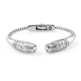 Stainless Steel WHITE TOPAZ Hinged Bangle Bracelet (7.25 in)