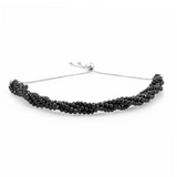 Platinum/Sterling Silver Thai BLACK SPINEL Bead Five Strand Adjustable Bracelet