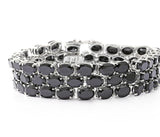 Platinum over Sterling Silver Thai Black Spinel Widened Line Tennis Bracelet ( 7.25 in) 70 cts