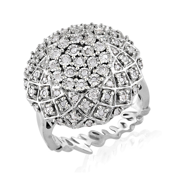 Designer *GP Platinum/Sterling Silver I Love you .52 cts DIAMOND Cluster Ring