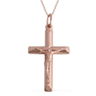 14K Rose Gold over Sterling Silver Crucifix Cross Pendant with Chain