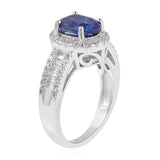 Rhodium/Sterling Silver Masoala SAPPHIRE & Topaz Halo Ring (3.50 cts)