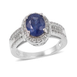 Rhodium/Sterling Silver Masoala SAPPHIRE & Topaz Halo Ring (3.50 cts)