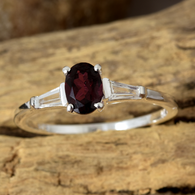 Sterling Silver Orrisa Rhodolite GARNET and White TOPAZ Solitaire Like Ring