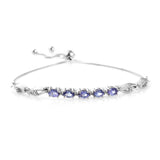 Platinum over Sterling Silver TANZANITE & White Zircon Adjustable Bracelet