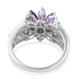 Platinum over Sterling Silver AMETHYST and White TOPAZ Floral Cluster Ring