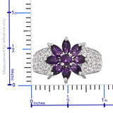 Platinum over Sterling Silver AMETHYST and White TOPAZ Floral Cluster Ring