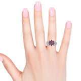 Platinum over Sterling Silver Rhodolite GARNET and White TOPAZ Floral Cluster Ring