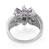 Platinum over Sterling Silver Rhodolite GARNET and White TOPAZ Floral Cluster Ring