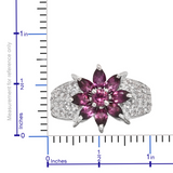 Platinum over Sterling Silver Rhodolite GARNET and White TOPAZ Floral Cluster Ring