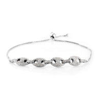 Platinum over Sterling Silver 1.00ct White Diamond Coffee Link Adjustable Bracelet