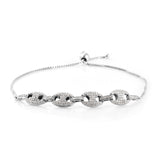 Platinum over Sterling Silver 1.00ct White Diamond Coffee Link Adjustable Bracelet