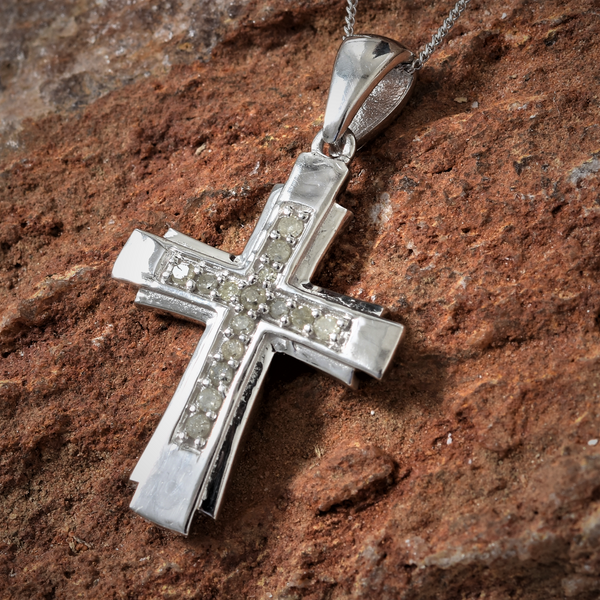 Platinum over Sterling Silver .25ct White Diamond Cross Pendant with 20" Chain