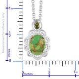 Sterling Silver Green Turquoise & CZ Pendant with 20" Chain with Magnetic Clasp