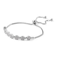 Stainless Steel White CZ Floral Adjustable Sliding Bracelet