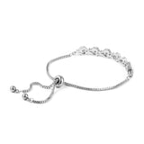 Stainless Steel White CZ Floral Adjustable Sliding Bracelet