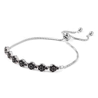 Stainless Steel Black CZ Floral Adjustable Sliding Bracelet