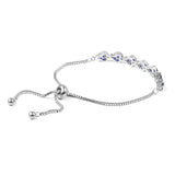 Stainless Steel Blue CZ Floral Adjustable Sliding Bracelet