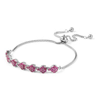 Stainless Steel Red CZ Floral Adjustable Sliding Bracelet