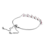 Stainless Steel Red CZ Floral Adjustable Sliding Bracelet