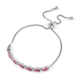 Stainless Steel Red CZ Floral Adjustable Sliding Bracelet