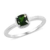 Sterling Silver 1.1ct. Cushion Cut Russian CHROME DIOPSIDE Solitaire Ring with Beadwork