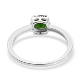 Sterling Silver 1.1ct. Cushion Cut Russian CHROME DIOPSIDE Solitaire Ring with Beadwork