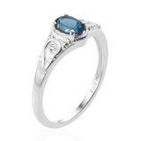 Sterling Silver .90 ct LONDON BLUE Topaz Scroll work Solitaire Ring