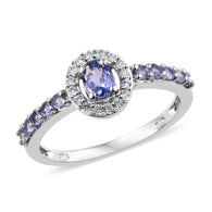 Platinum over Sterling Silver TANZANITE & ZIRCON Halo Ring