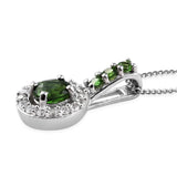 Platinum over Sterling Silver CHROME DIOPSIDE & ZIRCON Halo Pendant and 20" Chain