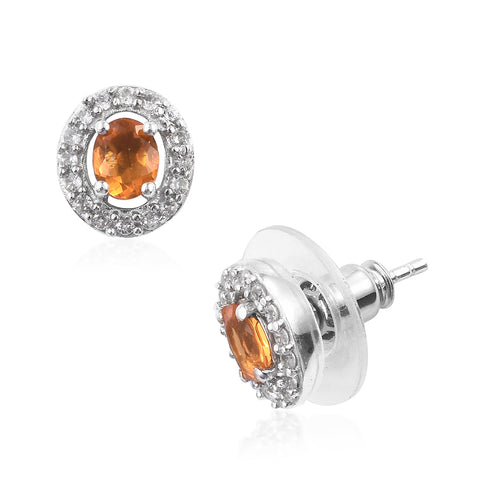 Platinum over Sterling Silver FIRE OPAL & ZIRCON Halo Earrings