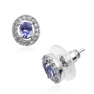 Platinum over Sterling Silver TANZANITE & ZIRCON Halo Earrings