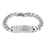 Men's Stainless Steel Link ID Bracelet (8in) & Dog Tag & Chain (24in) Set