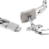 His & Her's Stainless Steel Curb Link Bracelet and Heart Key Pendant Set with Chain