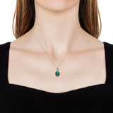 Sterling Silver Malachite & Green CZ Pendant with 20" Chain with Magnetic Clasp