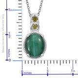 Sterling Silver Malachite & Green CZ Pendant with 20" Chain with Magnetic Clasp