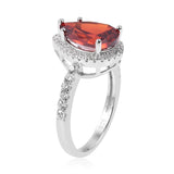 Sterling Silver Red & White Pear Cut Cubic Zirconia Halo Ring (size 7)