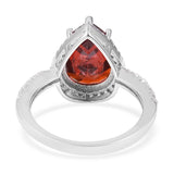 Sterling Silver Red & White Pear Cut Cubic Zirconia Halo Ring (size 7)