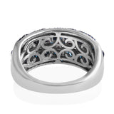 Blue Rhodium/Platinum Sterling Silver 1ct Blue DIAMOND Baguette/Round Band Ring