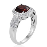 Platinum over Sterling Silver 2.9ct. RED CITRINE & White Zircon Halo Ring (size 8)