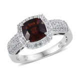 Platinum over Sterling Silver 2.9ct. RED CITRINE & White Zircon Halo Ring (size 8)