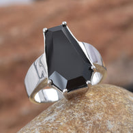 Platinum over Bond Brass 22 cts Thai BLACK SPINEL Men's Ring