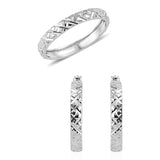 Platinum over Sterling Silver (5.8 g) Argyle Diamond Cut Hoop Earrings & Ring Set