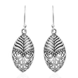 Artisan Crafted Sterling Silver Scroll Work Feather Shape Dangle Earrings (4.27 g)