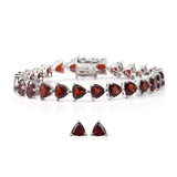 Platinum/Sterling Silver 25cts Trillion GARNET Set Earrings & Tennis Bracelet (7.25 in)